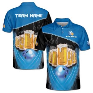 Custom Name Team Name Funny Beer Bowling Ball Men's Polo Shirt