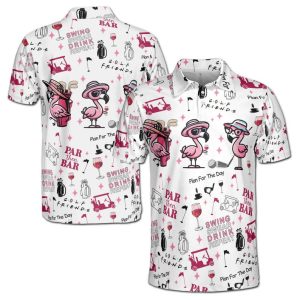 Funny Adorable Flamingo Par Then Bar Men's Polo Shirt