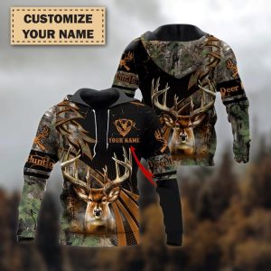 Custom Camo Deer Hunting Hoodie, Personalized Buck Hunter Name Hoodie, 3D All Over Print Hunting Jacket for Men, Gift For Dad