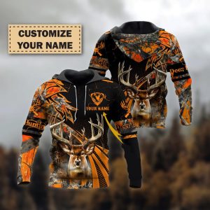 Custom Buck Hunting Hoodie in Blaze Camo, Personalized Deer Hunter Sweatshirt, 3D All Over Print Hunting Jacket for Men, Gift For Dad