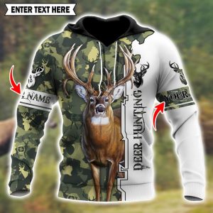 Personalized Deer Hunting 3D Hoodie – Custom Name Camo Pullover with Buck Skull Design, Outdoor Apparel for Hunters