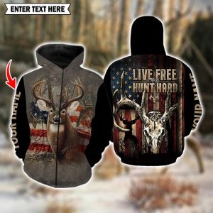 Custom Deer Skull Hunting Shirt – Patriotic American Flag 3D All Over Print with Personalized Name