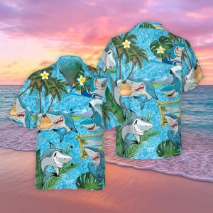 Tropical Shark Hawaiian Shirt, Funny Shark Aloha Shirt