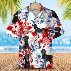 Black Labrador Dog Hawaiian Casual Button Down Shirt Beach Unisex