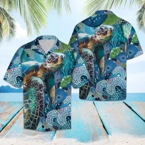 Turtle Under The Sea Print Hawaiian Shirt